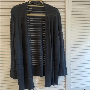 Lafayette 148 Matte Crepe Mixed Stripe Cardigan Size 2X Sweater French Blue